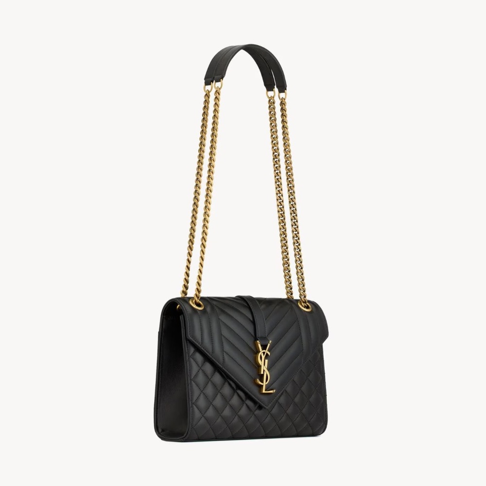 Authentic Saint Laurent ENVELOPE MEDIUM IN MATELASSÉ LAMBSKIN BLACK LEATHER